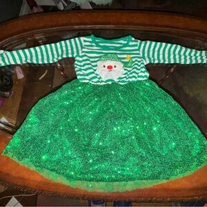 4t Green Striped Santa dress for girls
